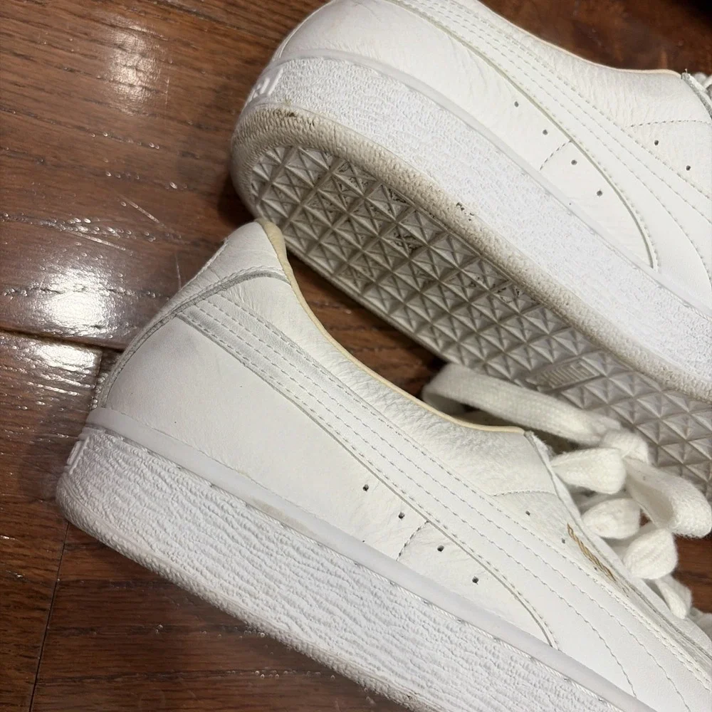 Puma Basket Classic Sneakers White Gold‎ Leather Low Top Trainers 354367-17 11.5